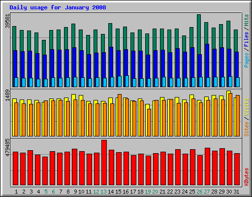 Daily usage for January 2008